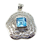 Blue Topaz Statement German Sterling Silver Solitaire Blue Pendant