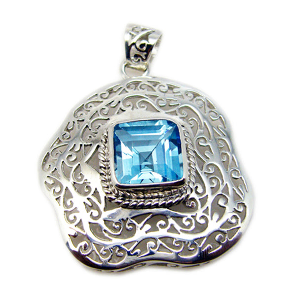 Blue Topaz Statement German Sterling Silver Solitaire Blue Pendant