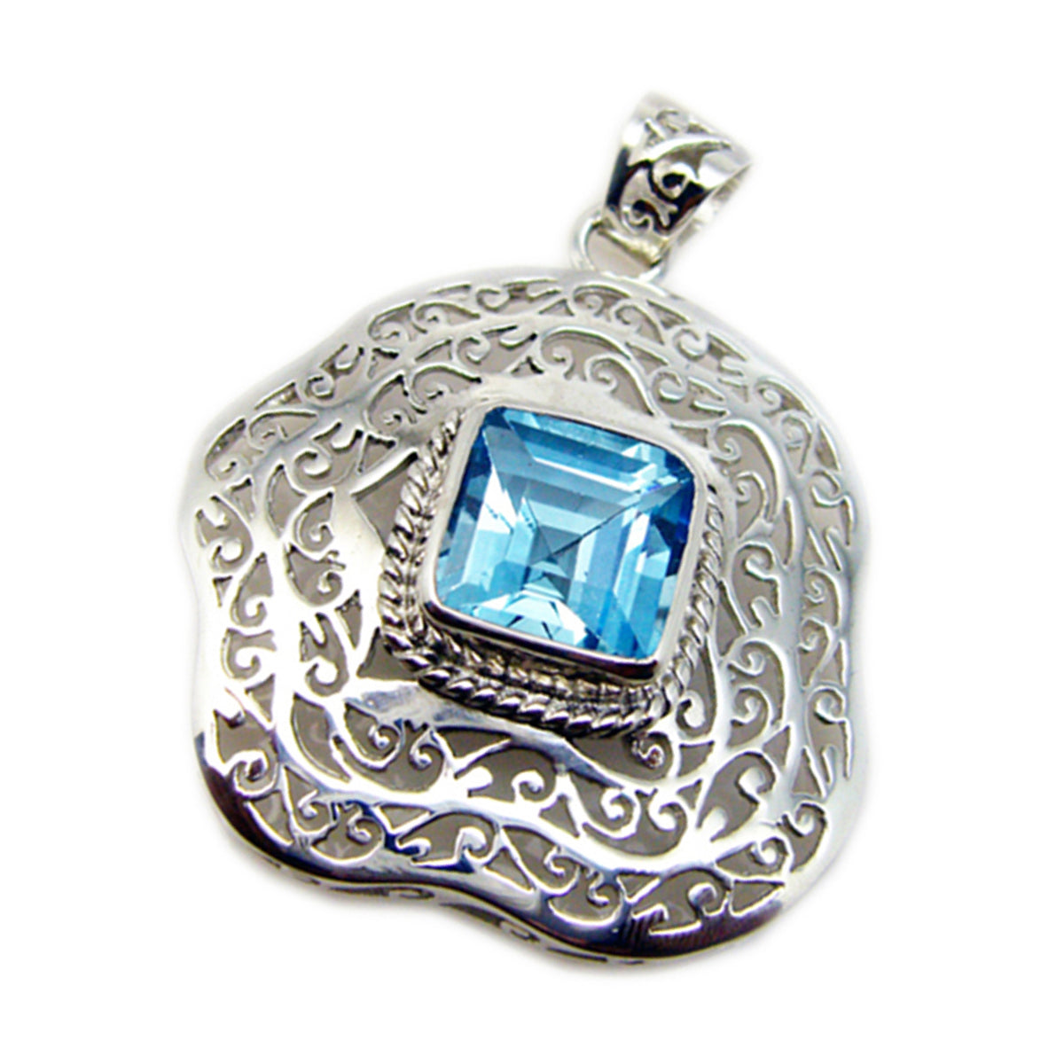 Blue Topaz Statement German Sterling Silver Solitaire Marie Art-Deco Blue Pendant Jewellery