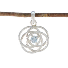 Blauer Topas, zarter italienischer 92,5er Silber-Solitär-Anhänger in Blau