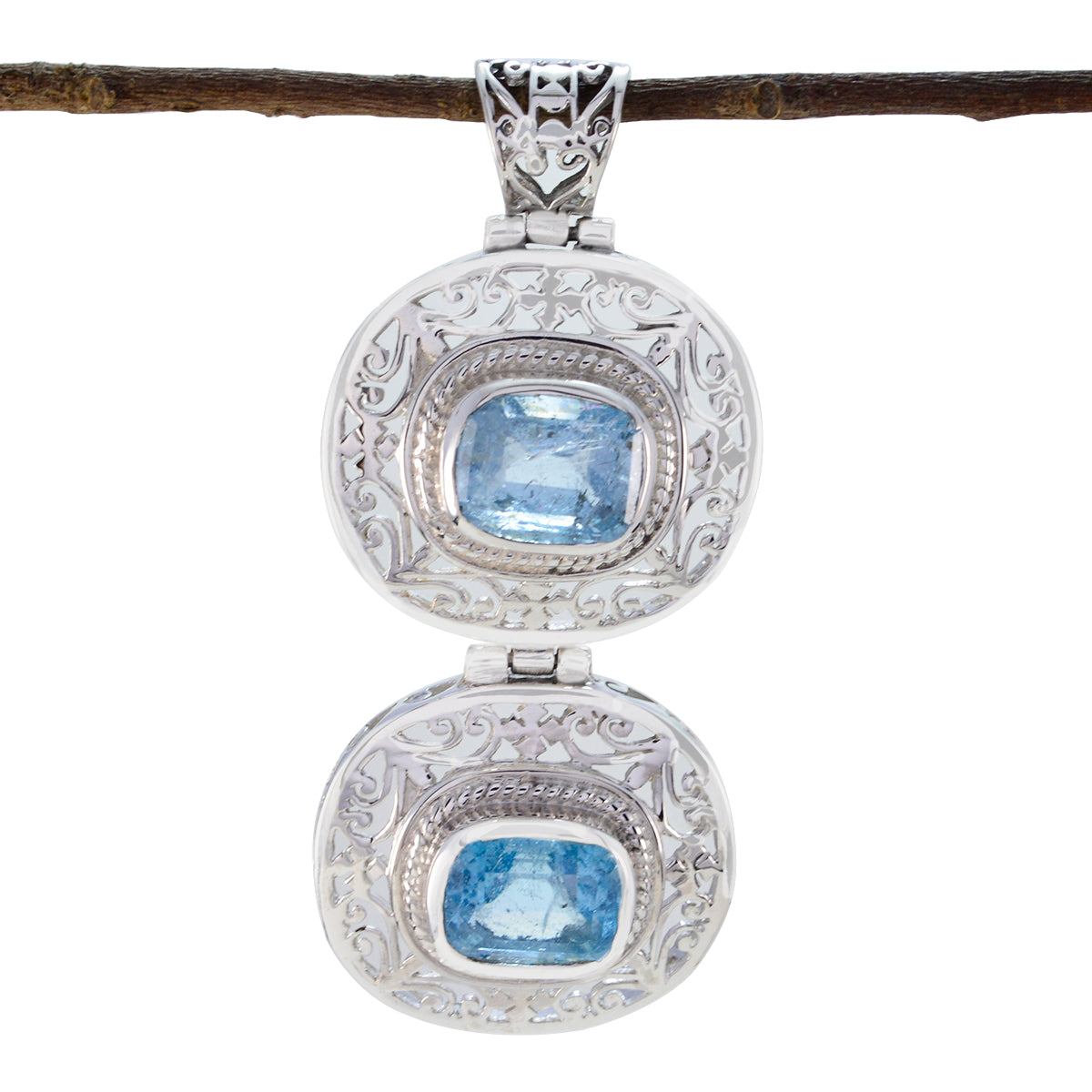 Blue Topaz Statement Italian 92.5 Silver Toi et Moi Blue Pendant メイン画像