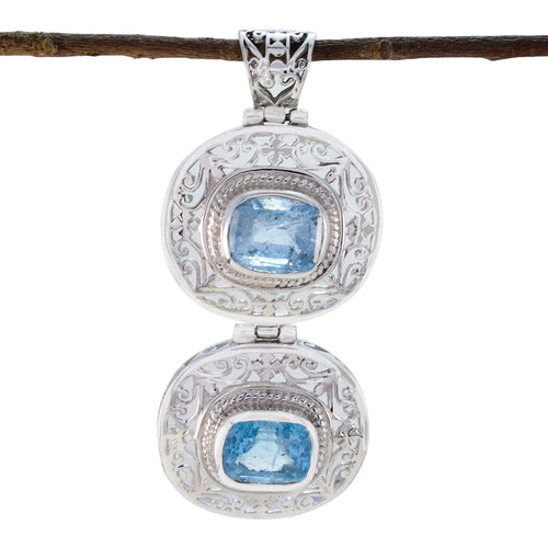 Blue Topaz Statement Italian 92.5 Silver Toi et Moi Blue Pendant
