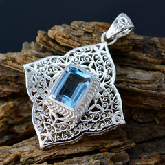 Blue Topaz Statement Spanish Silver Solitaire Victoria Geometric Blue Pendant Jewelry
