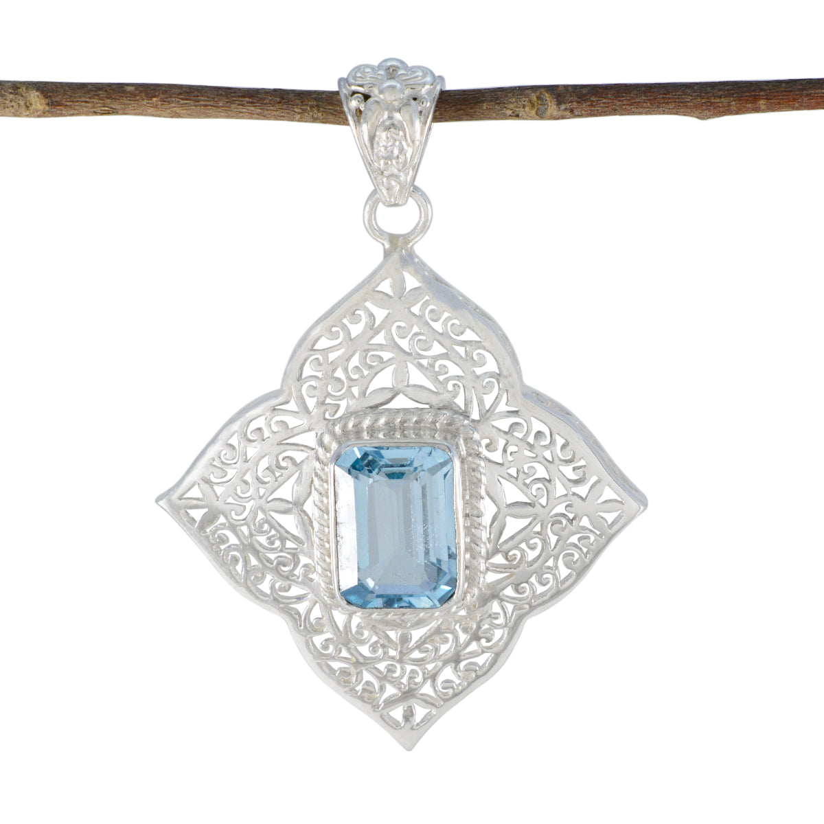 Blue Topaz Statement Spanish Silver Solitaire Blue Pendant Hoofdafbeelding