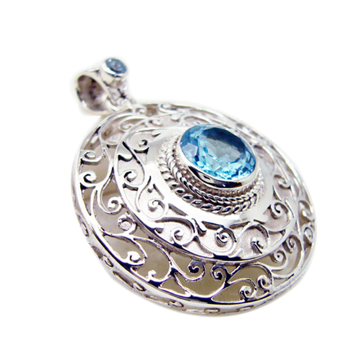 Blue Topaz Statement German 925 Silver Solitaire Gabriela Filigree Blue Pendant Jewelry