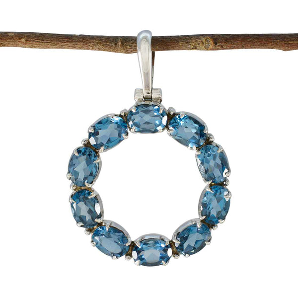 Blue Topaz Eye-catching Egyptian 925 Silver deka Blue Pendant