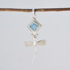Blue Topaz Whisper-thin Latin American Silver Solitaire Ellie Sophisticated Blue Pendant Jewelry