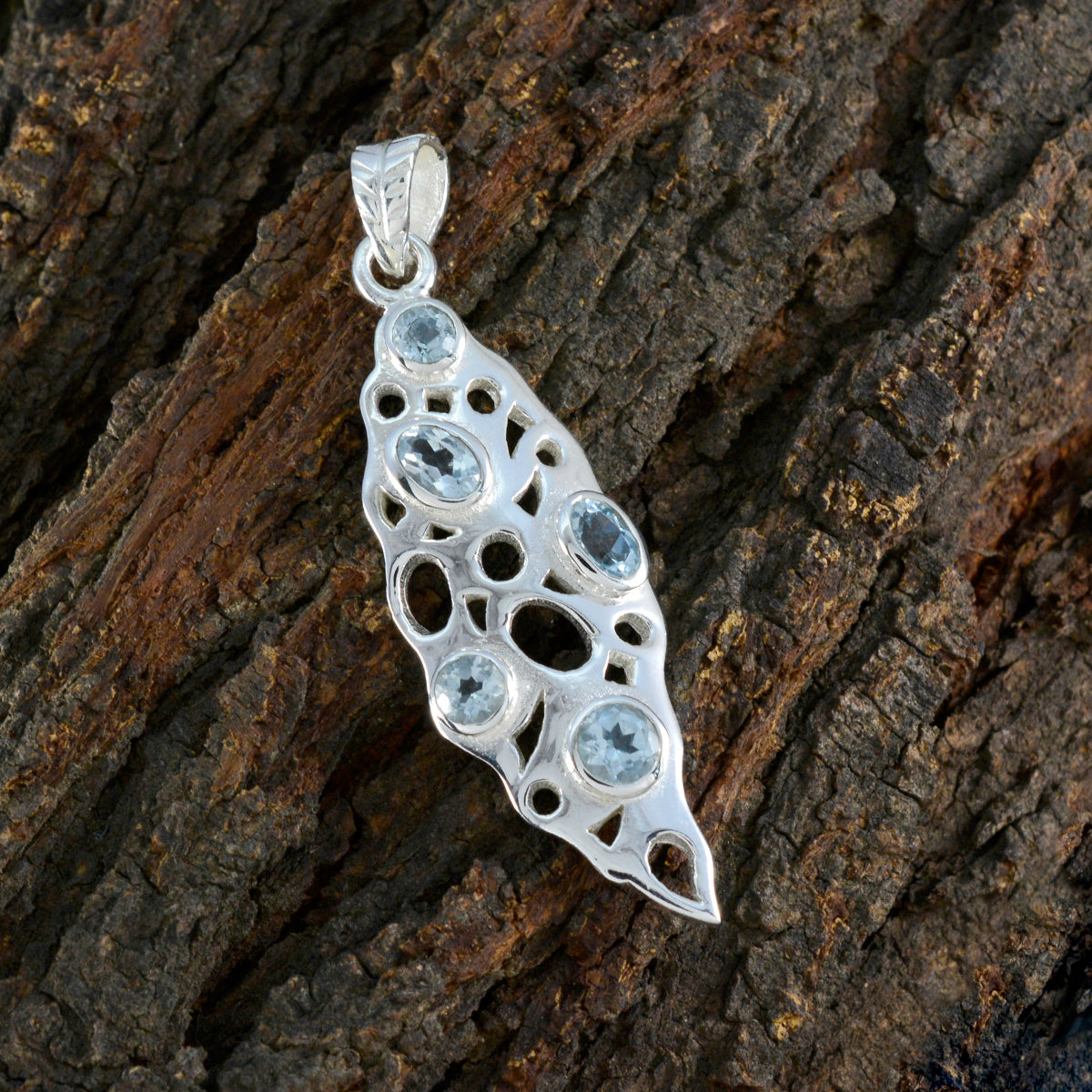 Blue Topaz Eye-catching Russian Sterling Silver Penta Emilia Geometric Blue Pendant Jewellery