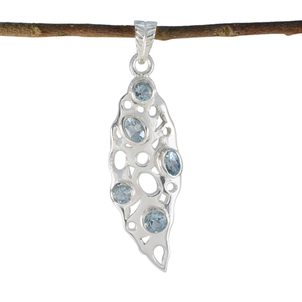 Blue Topaz Eye-catching Russian Sterling Silver Penta Blue Pendant