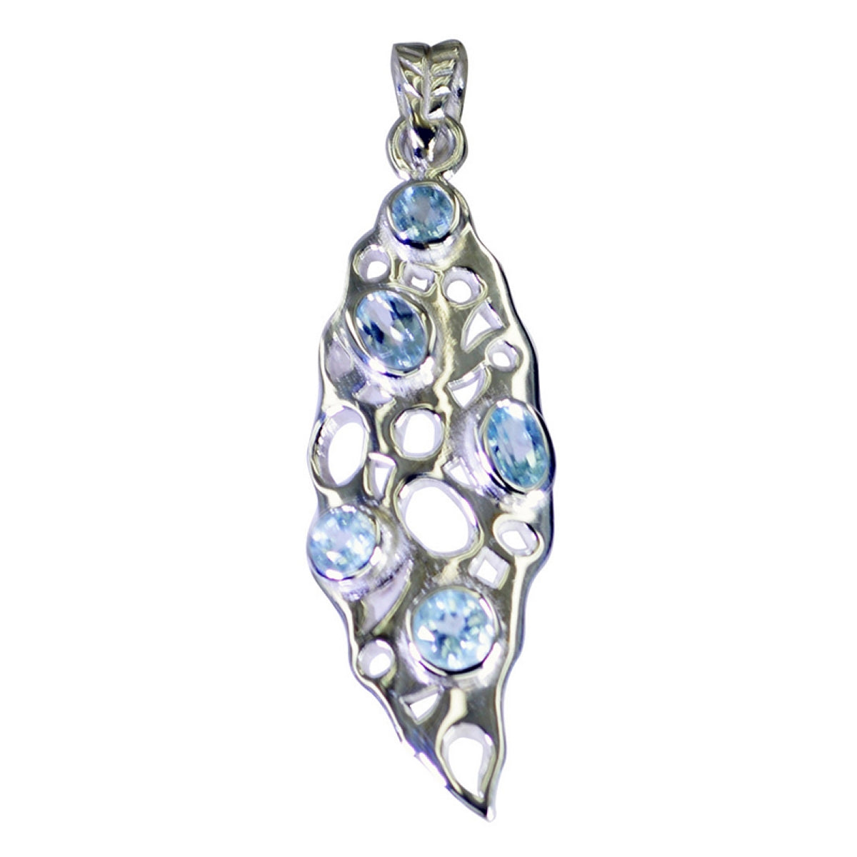 Blauer Topas, auffälliger russischer Sterlingsilber-Anhänger Penta Emilia, geometrisch, blau, Schmuck Zweitbild