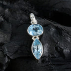 Blue Topaz Whisper-thin Egyptian Silver Toi et Moi Emily Signet Blue Pendant Jewelry