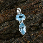 Blue Topaz Whisper-thin Egyptian Silver Toi et Moi Emily Signet Blue Pendant Jewelry