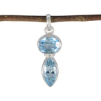 Blue Topaz Whisper-thin Egyptian Silver Toi et Moi Blue Pendant
