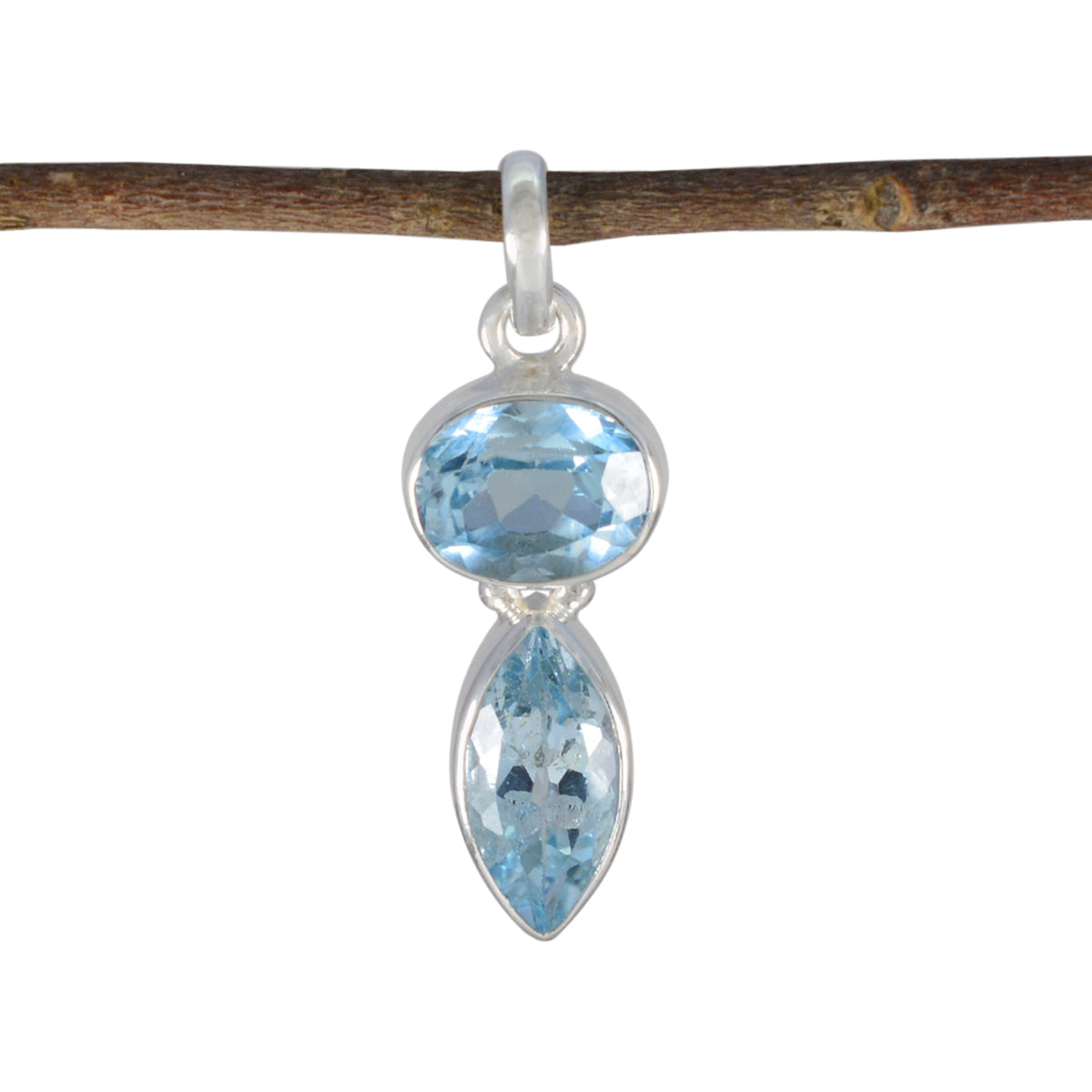 Blue Topaz Whisper-thin Egyptian Silver Toi et Moi Blue Pendant