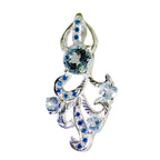 Blue Topaz Edgy Indian 92.5 Silver multiple Blue Pendant