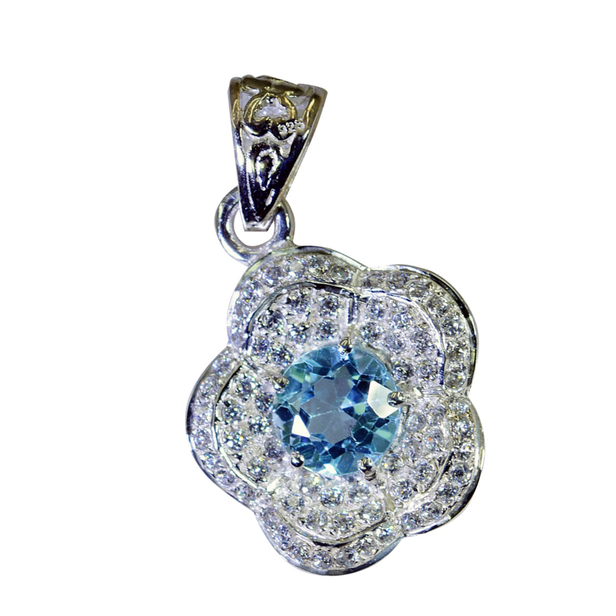 Colgante de topacio azul femenino con múltiples lakshmi en plata india, llamativo Imagen principal del producto