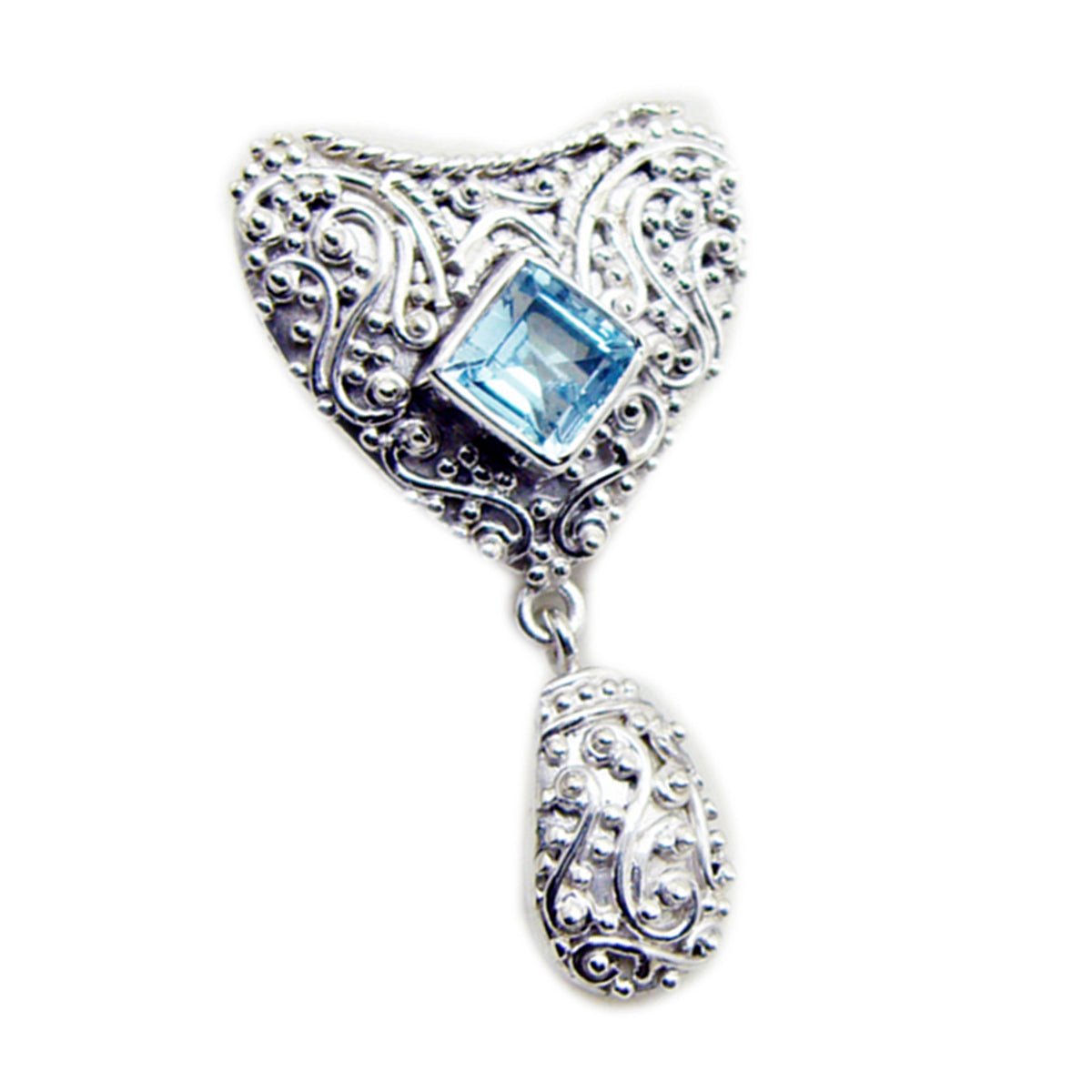 Blue Topaz Statement Egyptian Silver Solitaire Blue Pendant