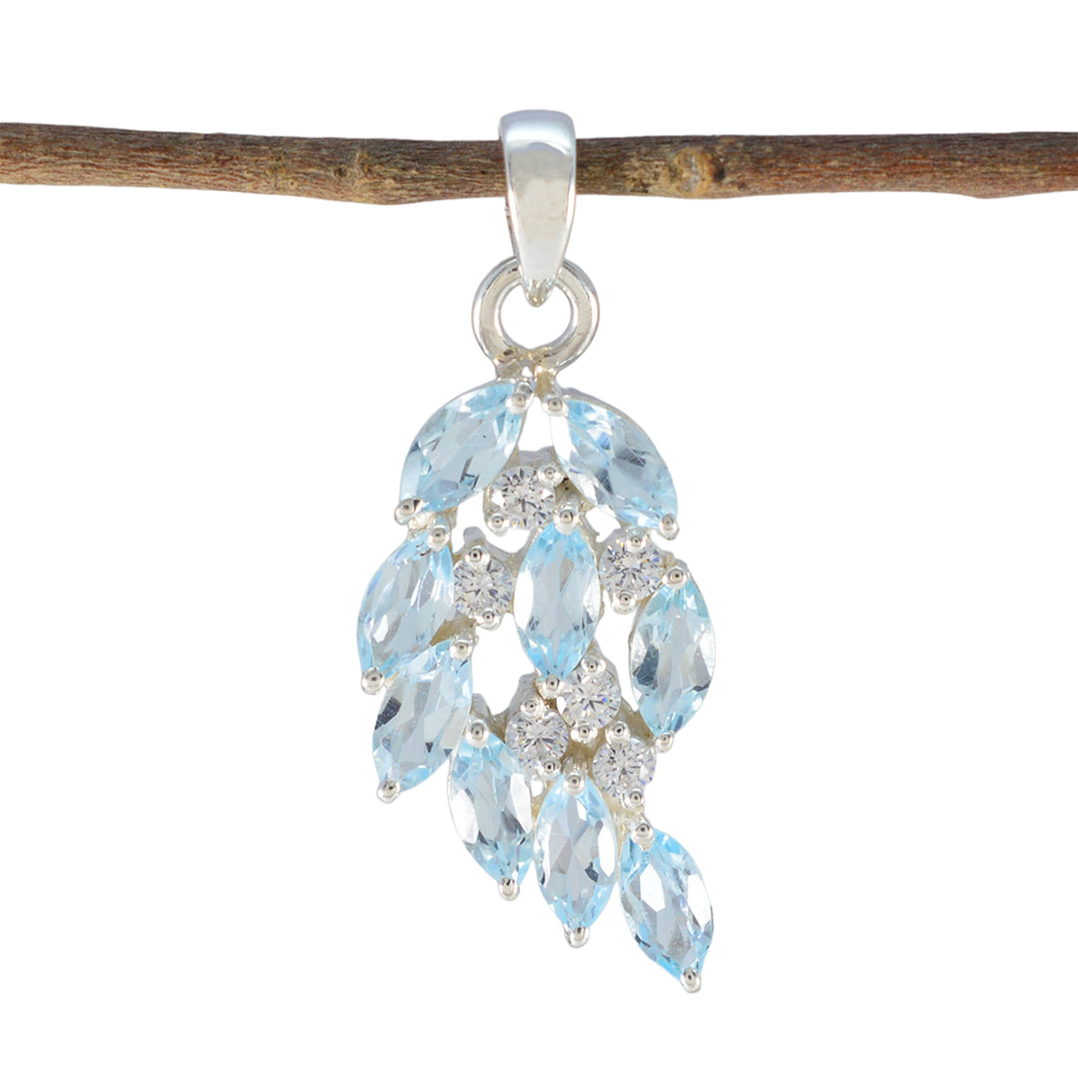 Blue Topaz Minimal Turkish 92.5 Silver multiple Blue Pendant