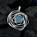 Aqua Chalcedony Tiny Mexican 925 Silver Solitaire Paula Rope-Wire Blue Pendant Jewelry