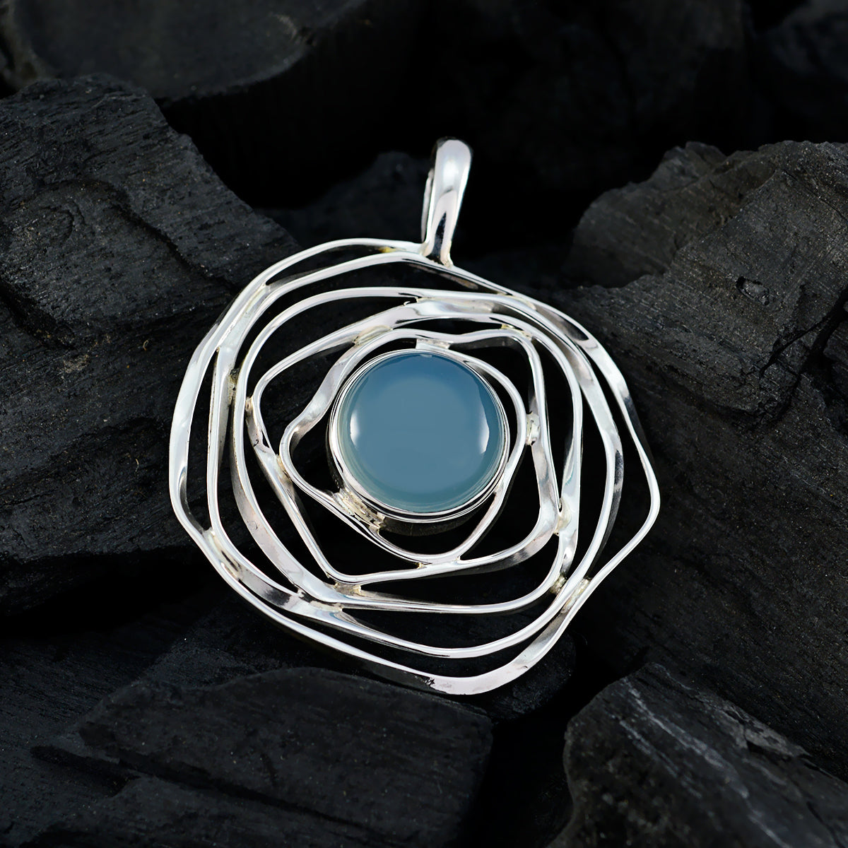 Aqua Chalcedony Tiny Mexican 925 Silver Solitaire Paula Rope-Wire Blue Pendant Jewelry