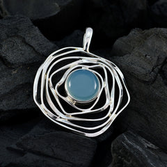 Aqua Chalcedony Tiny Mexican 925 Silver Solitaire Paula Rope-Wire Blue Pendant Jewelry