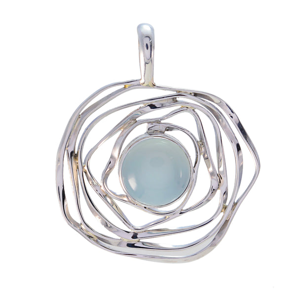 Aqua Chalcedony Tiny Mexican 925 Silver Solitaire Aqua Pendant