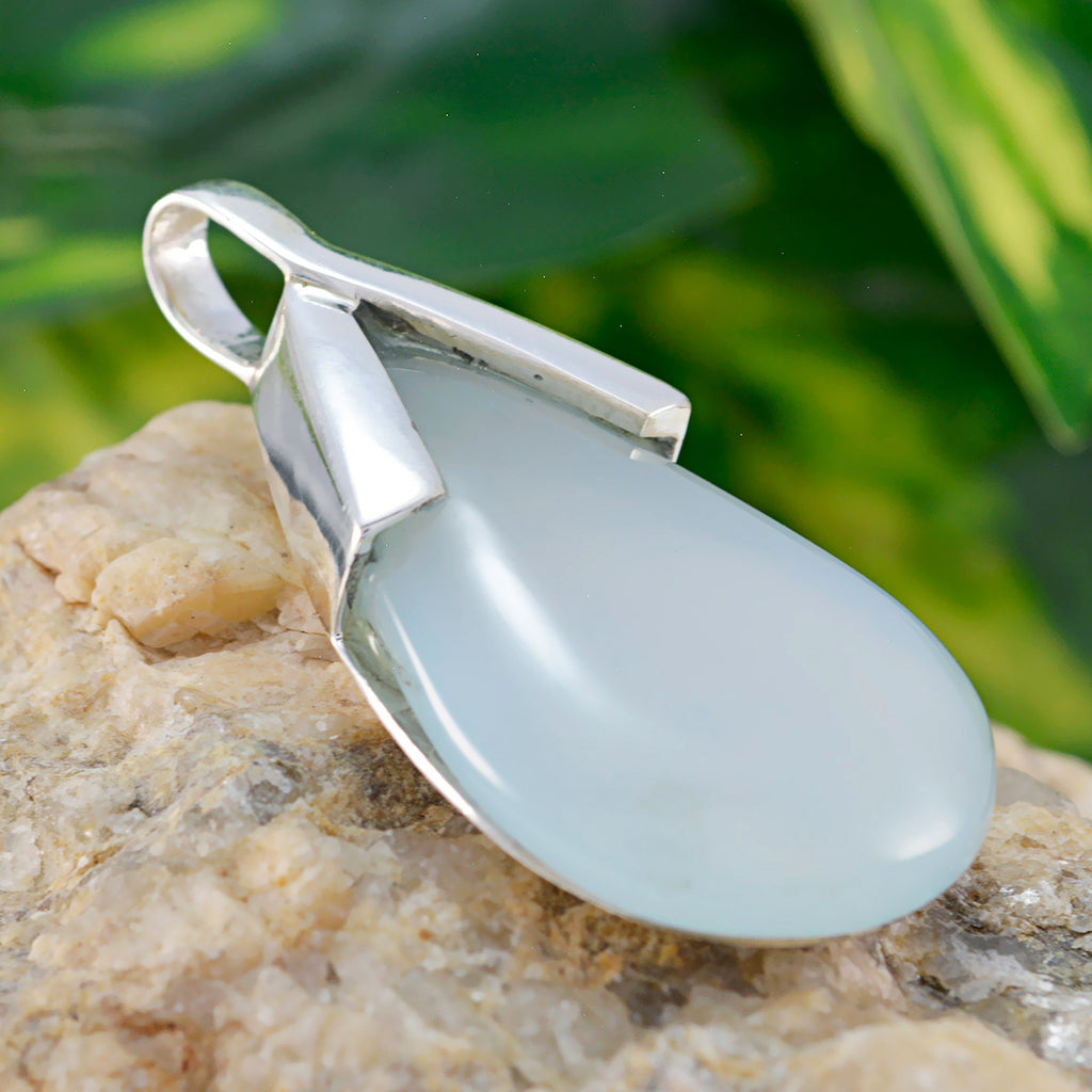 Aqua Chalcedony Mid-weight Latin American 925 Silver Solitaire Genesis propsel Blue Pendant Jewelry