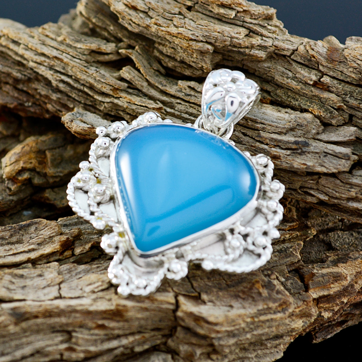 Blue Chalcedony Statement Russian Silver Solitaire Layla Bubble Blue Pendant Jewelry