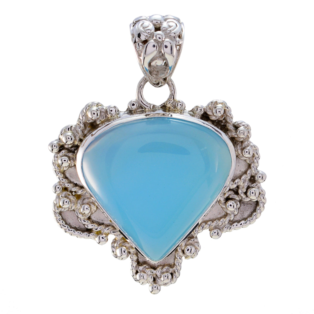 Blue Chalcedony Statement Russian Silver Solitaire Blue Pendant