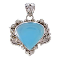 Blue Chalcedony Statement Russian Silver Solitaire Blue Pendant