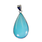 Blue Chalcedony Essential Turkish Sterling Silver Solitaire Blue Pendant