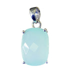 Blue Chalcedony Tiny Russian Silver Solitaire Blue Pendant