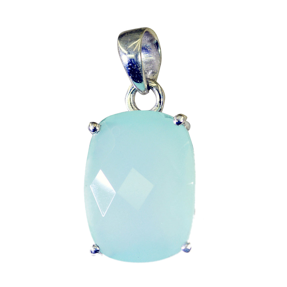 Blue Chalcedony Tiny Russian Silver Solitaire Blue Pendant