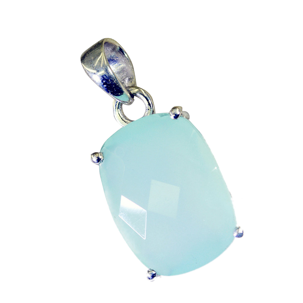 Blue Chalcedony Tiny Russian Silver Solitaire Rebeca Trendy Blue Pendant Jewelry