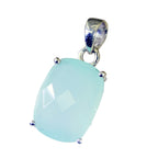 Blue Chalcedony Tiny Russian Silver Solitaire Rebeca Trendy Blue Pendant Jewelry