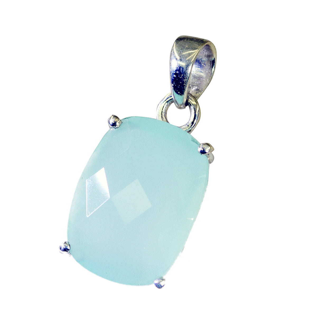 Blue Chalcedony Tiny Russian Silver Solitaire Rebeca Trendy Blue Pendant Jewelry