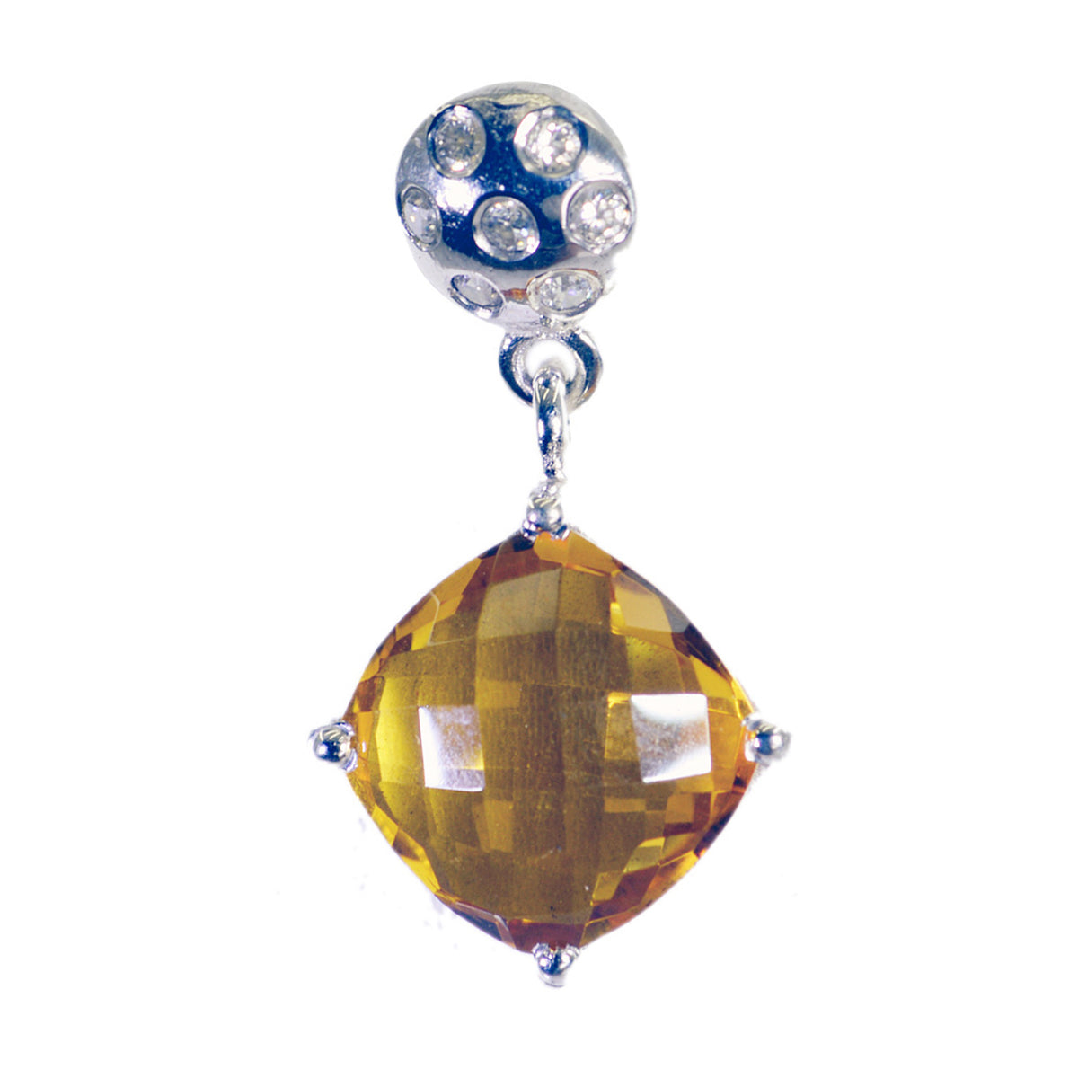Citrine Tiny Spanish Silver Solitaire Yellow Pendant Hoofdafbeelding
