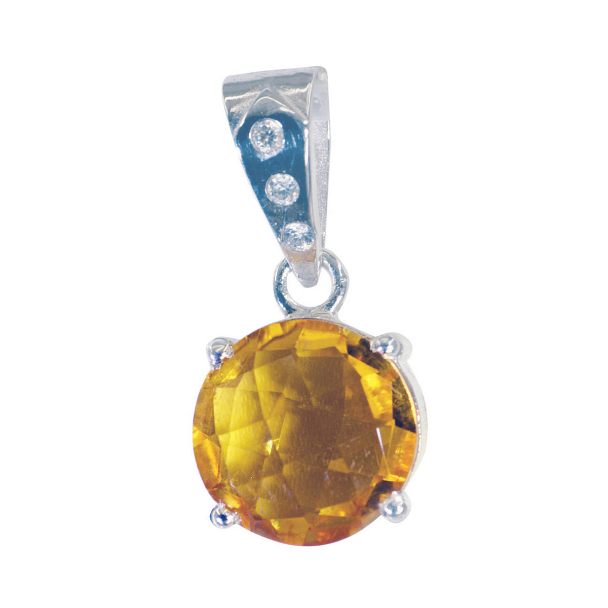 Citrine Dainty French Silver Solitaire Yellow Pendant Immagine principale del prodotto