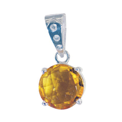 Citrine Dainty French Silver Solitaire Yellow Pendant