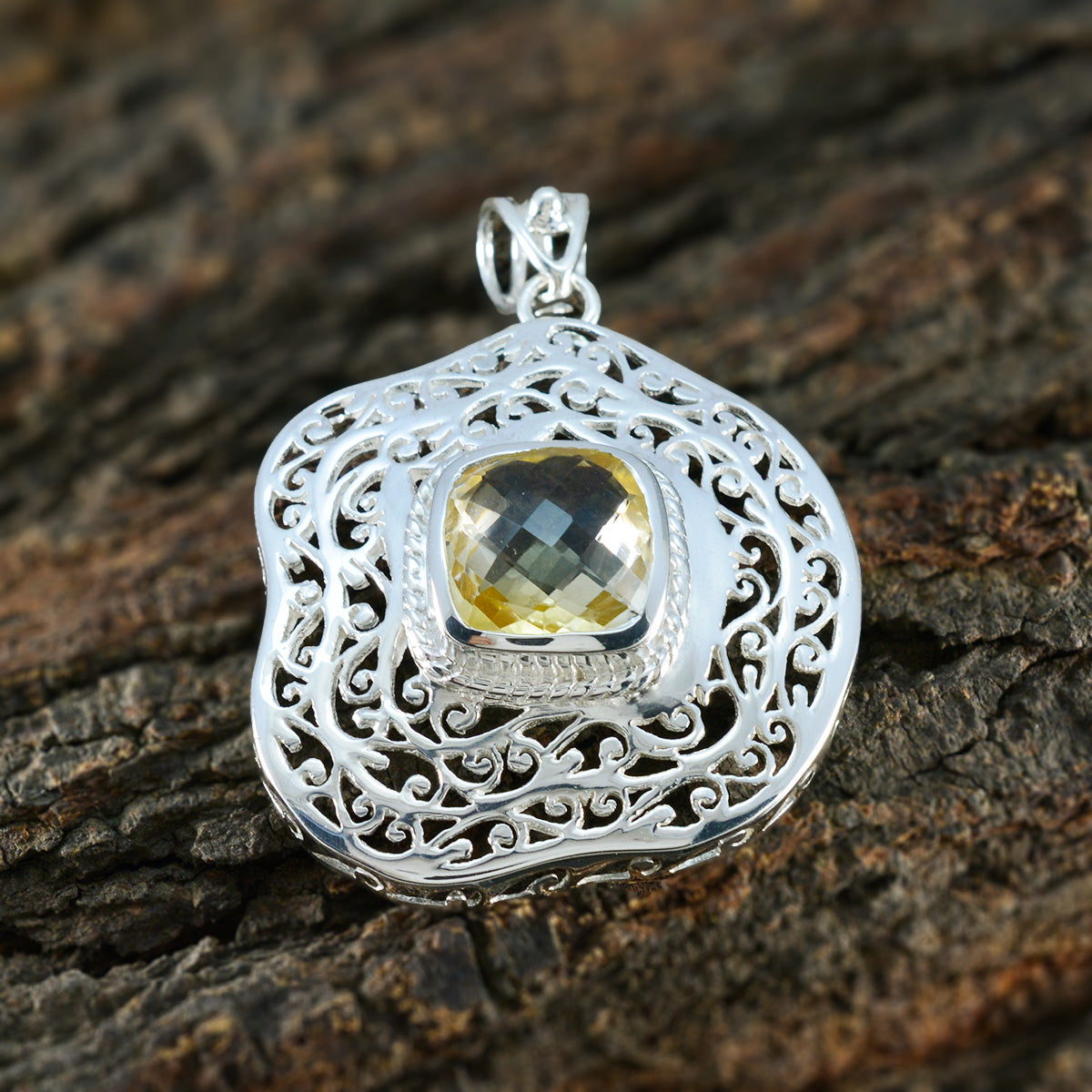 Citrine Chunky Spanish 92.5 Silver Solitaire Lucy Retro Yellow Pendant Jewellery