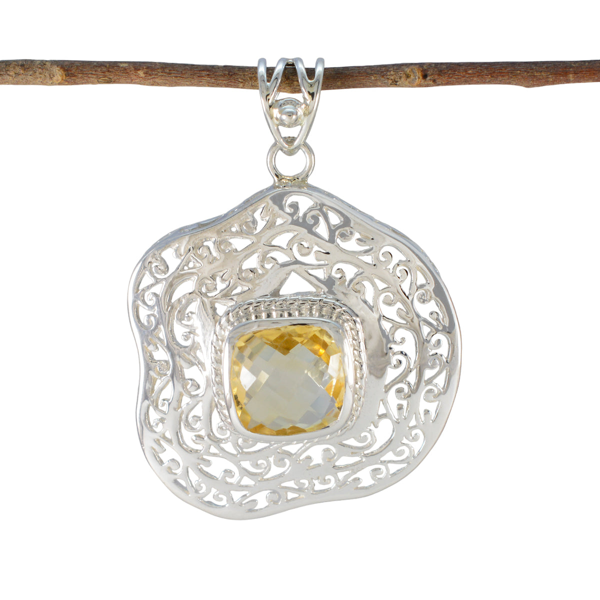 Citrine Chunky Spanish 92.5 Silver Solitaire Yellow Pendant