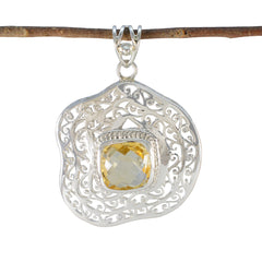 Citrine Chunky Spanish 92.5 Silver Solitaire Yellow Pendant