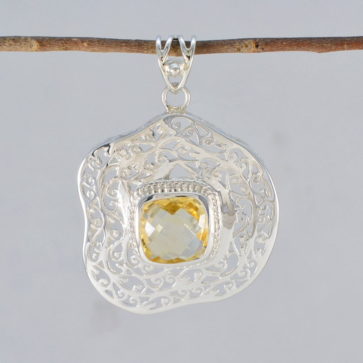 Citrine Chunky Spanish 92.5 Silver Solitaire Lucy Retro Yellow Pendant Jewellery