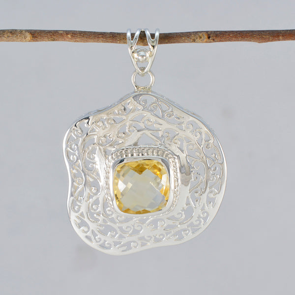 Citrine Chunky Spanish 92.5 Silver Solitaire Lucy Retro Yellow Pendant Jewellery