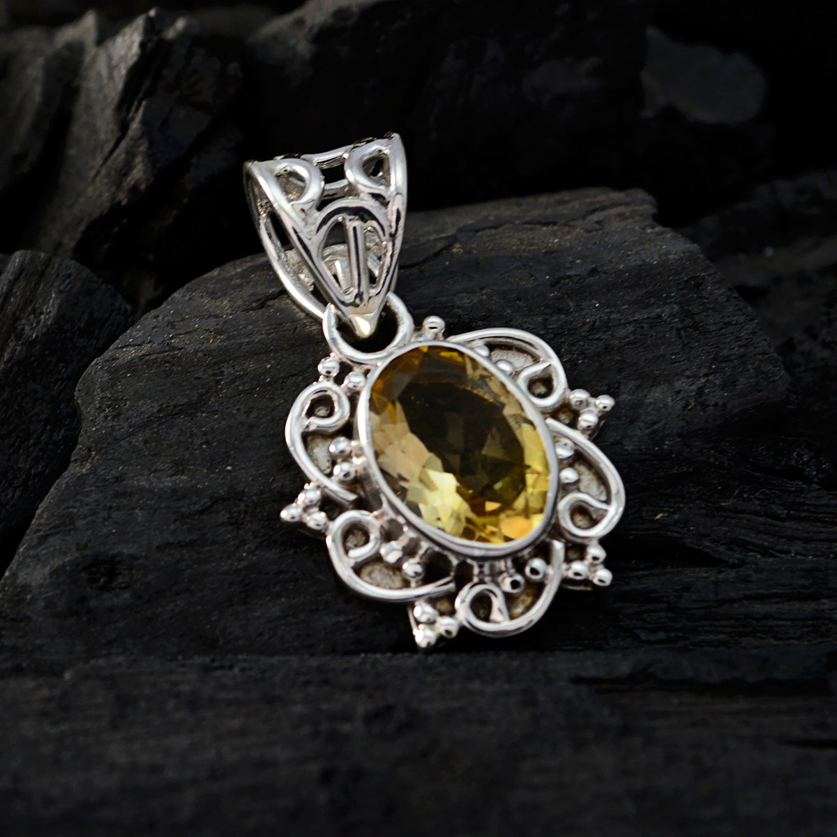 Citrine Slim Turkish Silver Solitaire Katarina Rope-Wire Yellow Pendant Jewelry