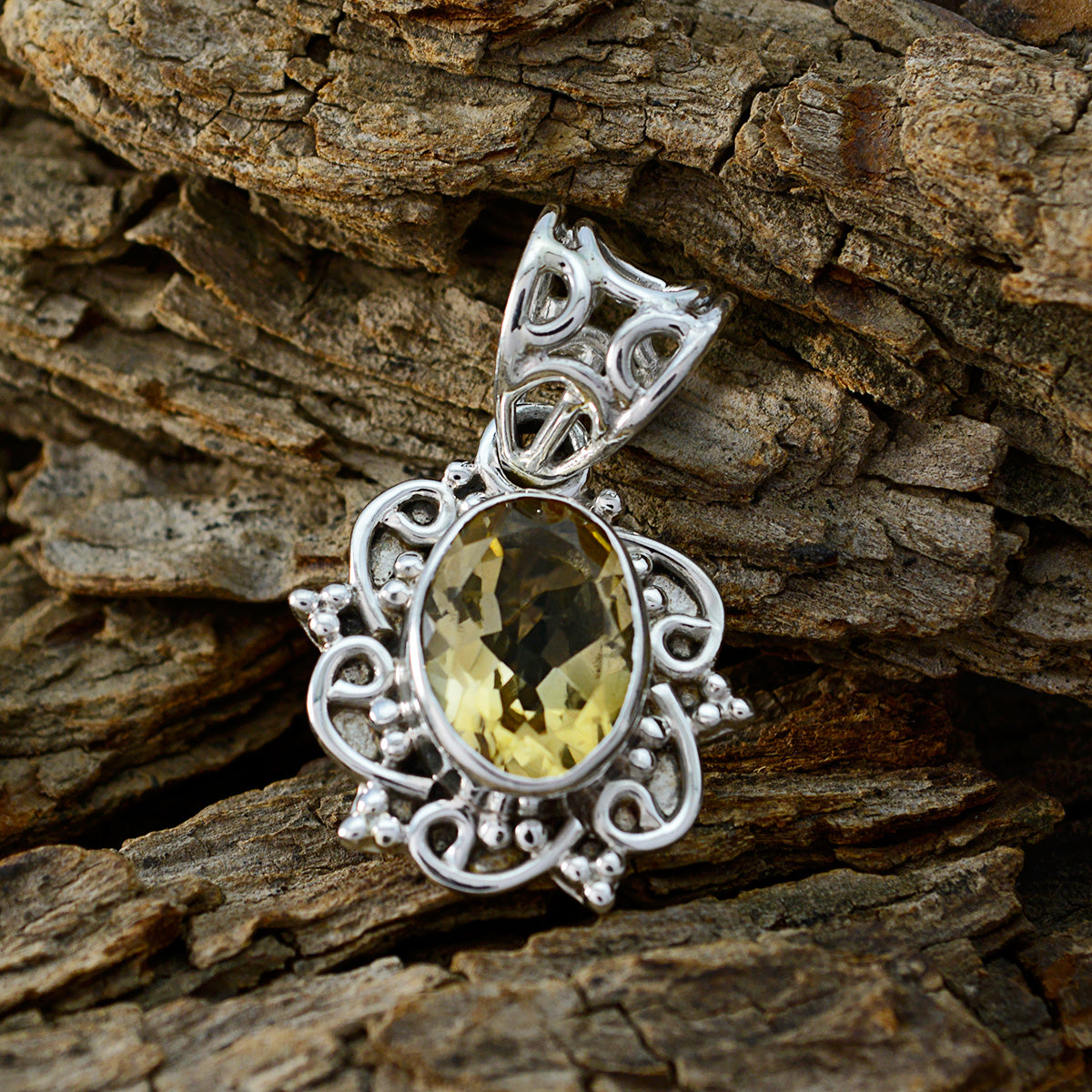Citrine Slim Turkish Silver Solitaire Katarina Rope-Wire Yellow Pendant Jewelry
