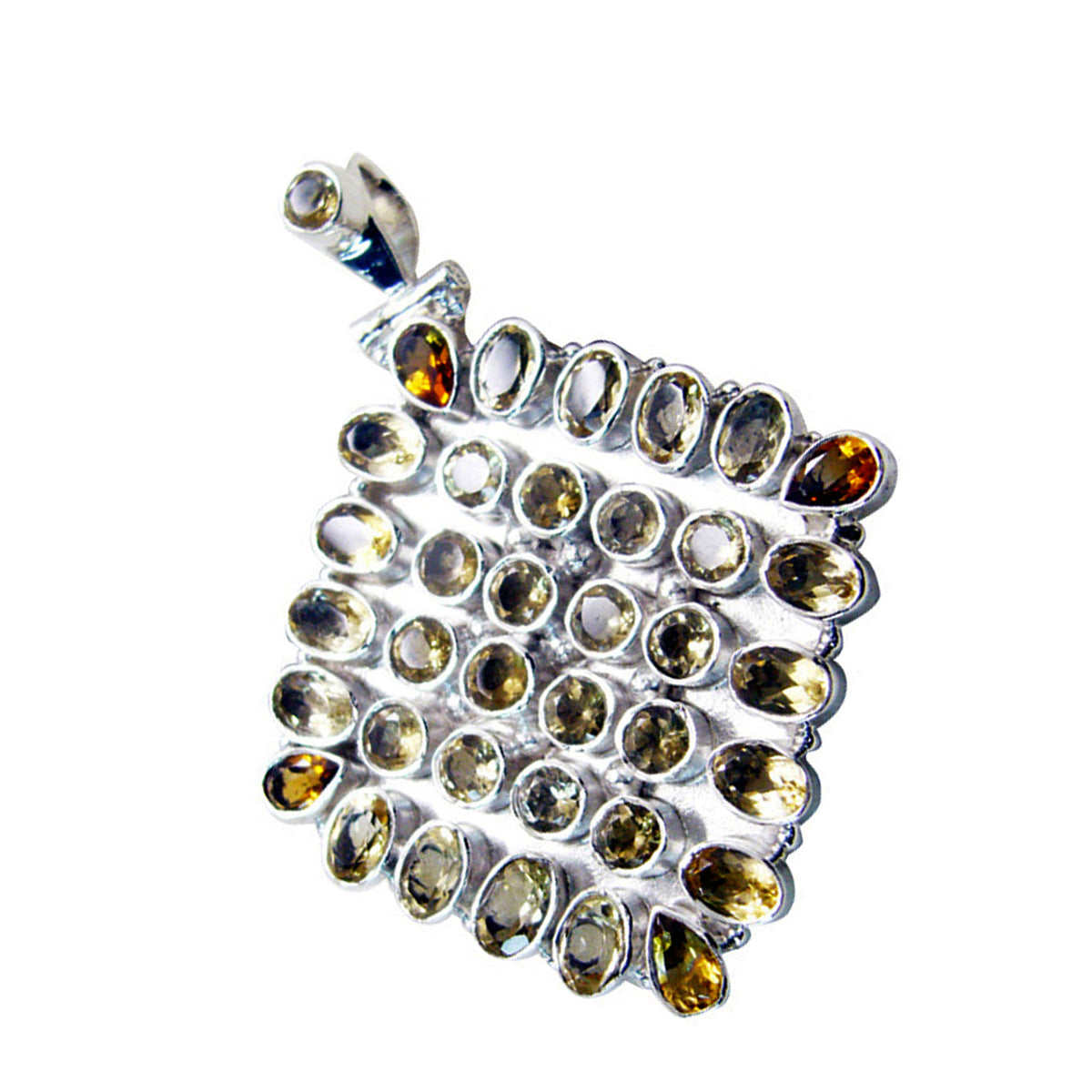 Colgante tradicional latinoamericano de citrino, con múltiples ana, en plata y amarillo. Imagen secundaria del producto