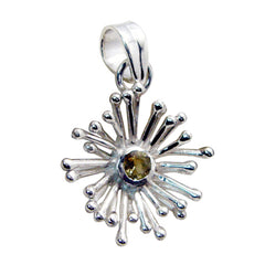 Citrine Classic Italian Silver Solitaire Yellow Pendant