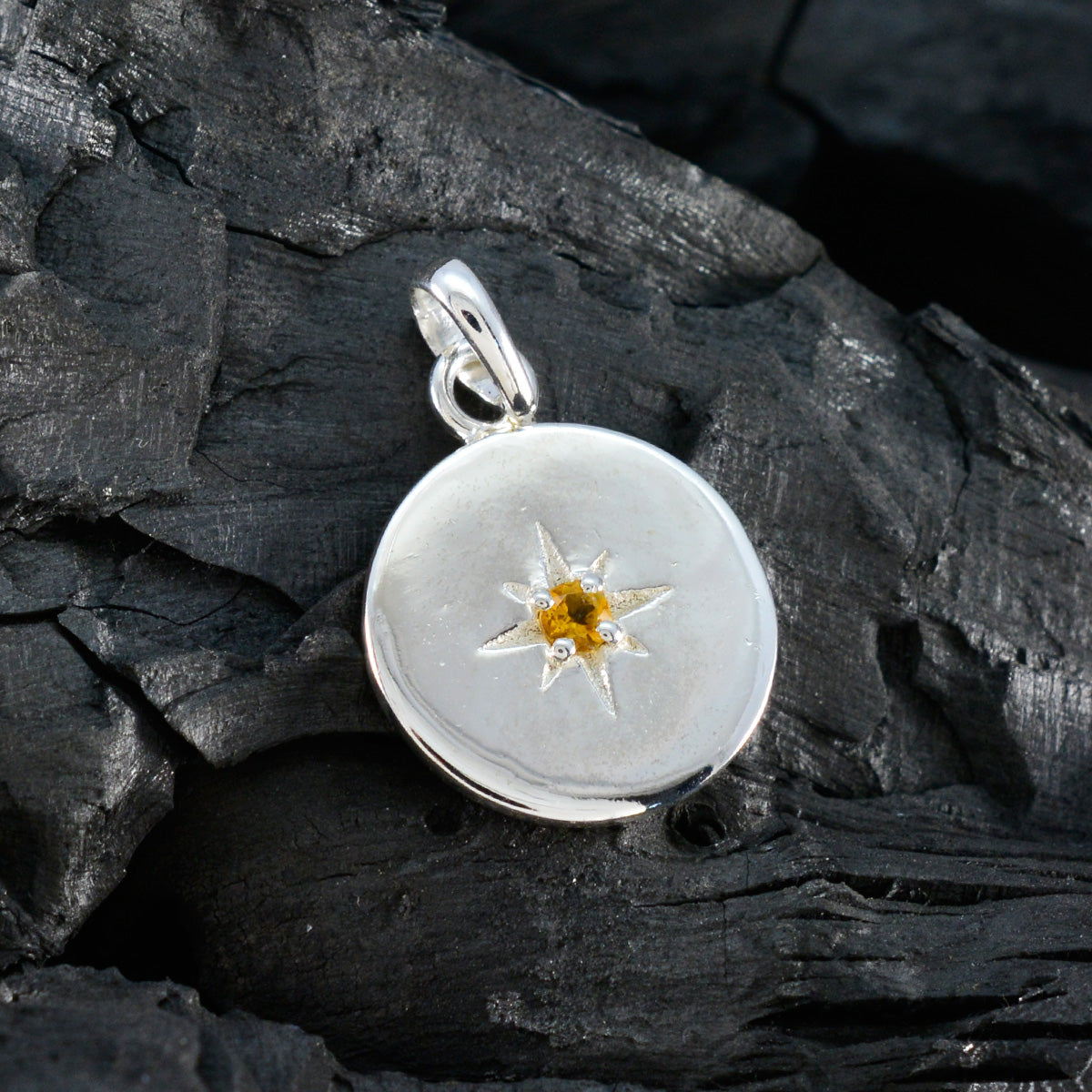 Citrine Whisper-thin Italian 925 Silver Solitaire Alina Signet Yellow Pendant Jewelry