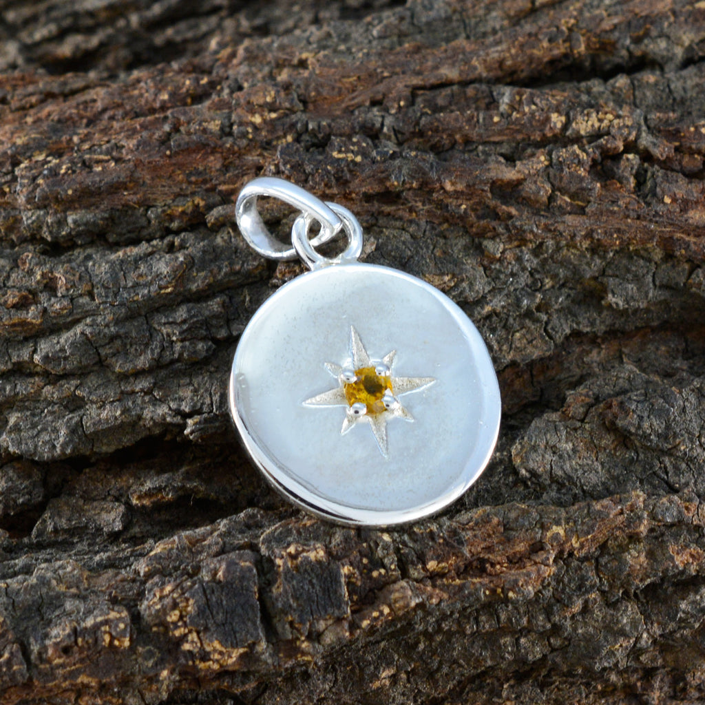 Citrine Whisper-thin Italian 925 Silver Solitaire Alina Signet Yellow Pendant Jewelry